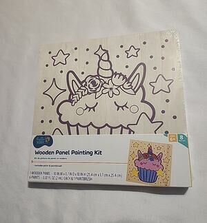 Kids Wooden Panel Painting Kit Unicorn Cupcake 8 pcs Ages 6+ 10"x.7"x10"